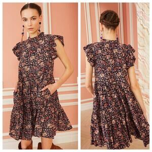 Ulla Johnson HANA Dress Midnight Floral Bohemian Cotton Blend Ruffle Boho 6